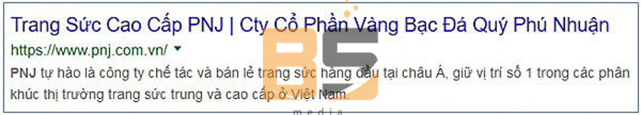 Mẫu thẻ Meta Description thu hút của website PNJ, mẫu description chuẩn